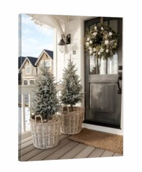 Cozy Winter Entrance With Festive Decorations and Greenery in a Warm Setting