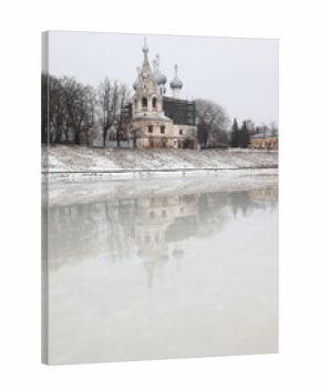 Vologda, Russia, winter landscape with view of cathedral and church
