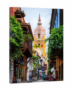 colorful street of Cartagena de indias old town, Colombia