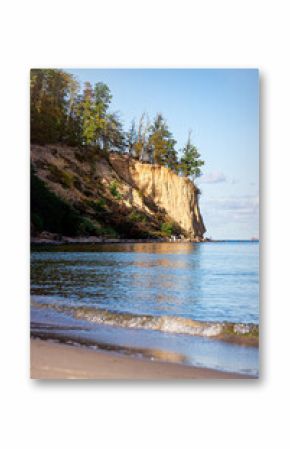 Orlowo cliff and sandy beach on the coast of the Baltic Sea in Gdynia  