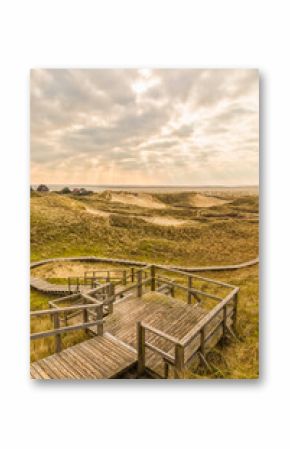 Wooden stairway and path to the beach through the dunes of German North Sea island Amrum