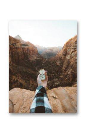 Sunset at Zion National Park, Canyon Overlook trail, Utah, USA. Concept photo of navigation in life. 