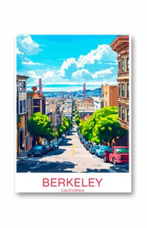 Berkeley California Poster Illustration Travel Print Decor Gift Paper Canvas Wall Retro Art