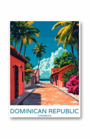 Dominican Republic Caribbean Poster Illustration Travel Print Decor Gift Paper Canvas Wall Retro Art