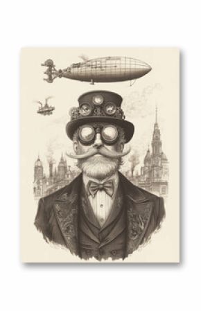 Steampunk man portrait retro background 