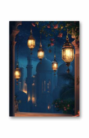 Ramadan and Eid al fitr concept backgrounds dates with traditional lantern Light Lamp and Tasbeeh, Ramadan Kareem Mubarak background 