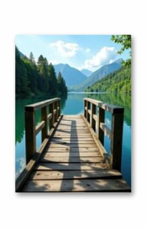 Weathered wooden bridge in a serene lake environment, background, weathered wood