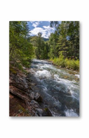 Majestic mountain creek with rocky background in Vancouver, Canada, North America. Day time on July 2024.