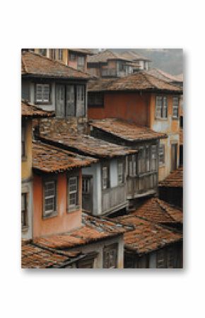 Overcast Day View of Densely Clustered Historic Houses on Hillside