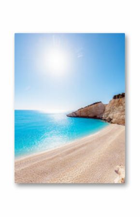 Beach of Port Katsiki with turquoise shining ocean on the island of Lefkada, Ionian Sea, Greece