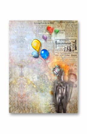 Grunge background with colored balloons