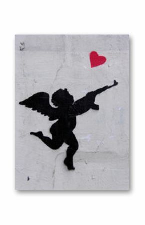 Cupidon armé et coeur rouge. Graffiti urbain.