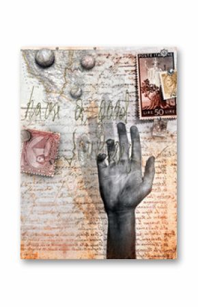 Background with letter,hand and stamps