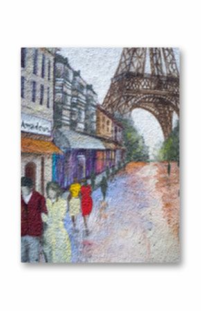 wall with street art graffiti of Paris street and Eiffel tower