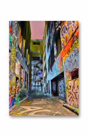 View of colorful graffiti artwork at Hosier Lane in Melbourne