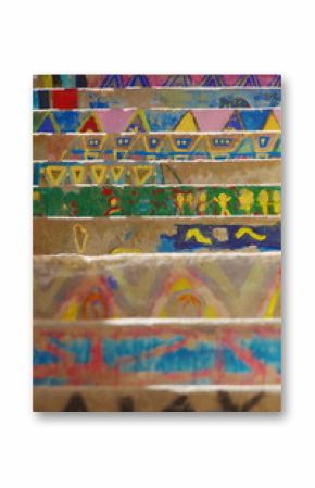 Colorful stairs of a School in Bonifacio, with drawings made by the kids.
