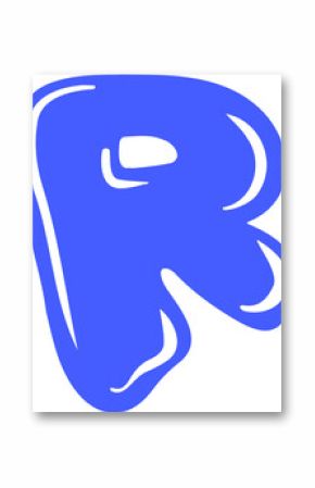 Showing bright blue abstract R floating on transparent canvas, featuring rounded graffiti contours