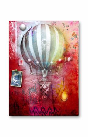 Grunge postcard with hot air balloon