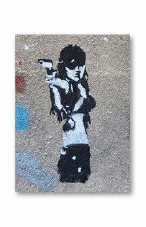 graffiti mujer con pistola en negro y blanco berlín 8995-f14