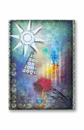 Mystic red rose in the blue starry sky