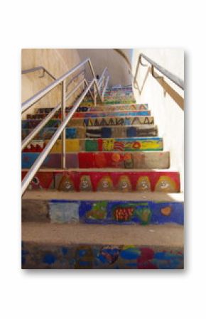 Colorful stairs of a School in Bonifacio, with drawings made by the kids.