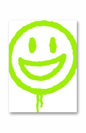Bold graffiti-style smiley face is dripping green paint in flat style on transparent background