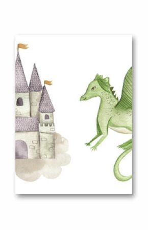 Fairy tale Princess and Knight watercolor illustration