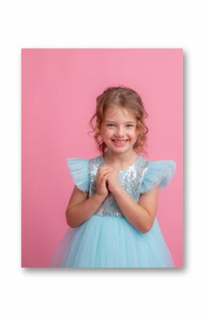 little girl pink background, beautiful princess dress 