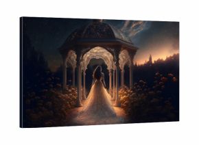 princess walking in a beautiful dress, at night, generative ai