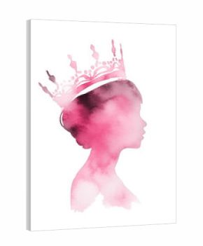 Princess silhouette, watercolor painting illustration. Fairy tale princess wearing crown.