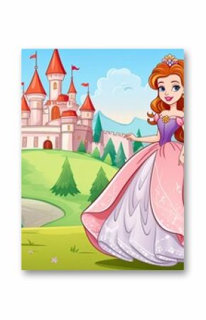 Get creative with coloring the magical cartoon princess and castle's line art.