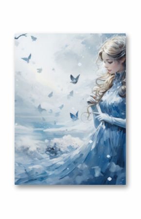 Illustration of an ice princess in a dress in winter