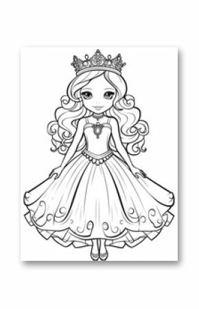 Outline art for a cute little beautiful princess suitable for coloring pages with a white background. 