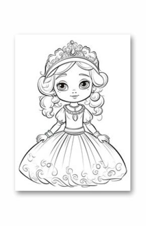 Coloring book for children, little girl princess character.