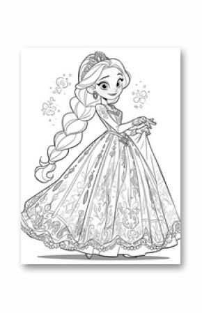 Coloring book for children, princess girl character.