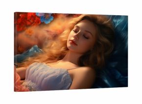 Gorgeous princess having comfort sleep among flower bloom generative ai