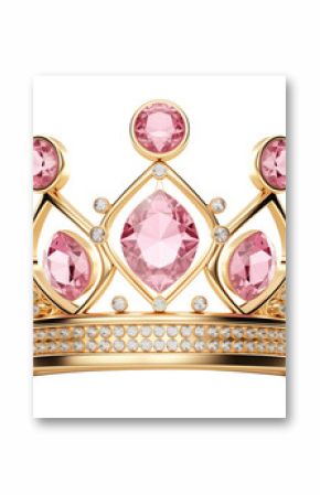 Royal gold crown with pink diamonds isolated on transparent background. Generative AI