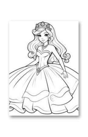 Charming princess character outline for children’s coloring activity - ideal for creative play and learning