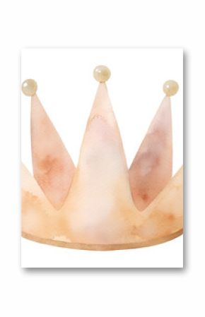 Watercolor illustration with pink princess crown. Isolated on transparent background. Perfect for card, postcard, tags, invitation, printing, wrapping, sticker.