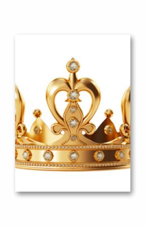 Golden crown with jewels on top, isolated on white background. Concept of power, royalty, celebration, luxury