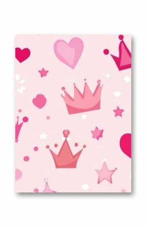 Vector illustration of a pink princess pattern Ideal for baby birthday cards shower invitations children s wallpaper and fabric Charming design featuring stars crowns diamonds and hearts