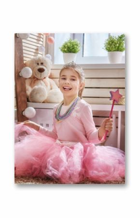 girl dresses up at home