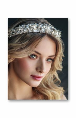 Fashion portrait of model with crown on the metal background