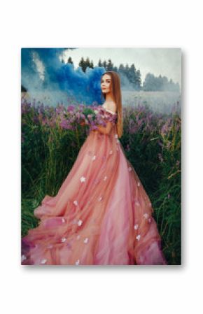 Beautiful model is emotionally posing with flowers