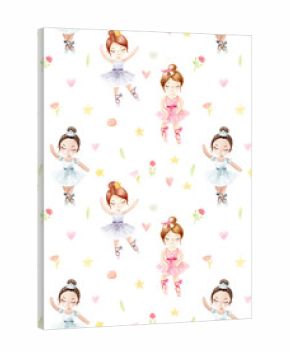 Seamless pattern. Watercolor ballerina. Hand painted illustration isolated white background.