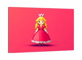 Pixel art princess character standing on pink background