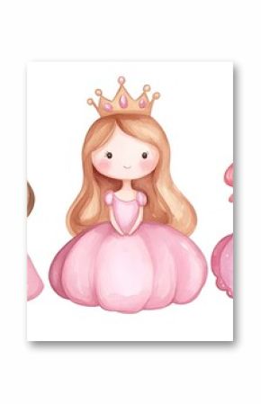 Adorable Pink Princess Watercolor Illustration for Kids' Fairy Tale Designs