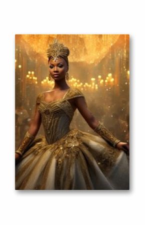 Black fairytale, african american princess at a ball, created with generative ai