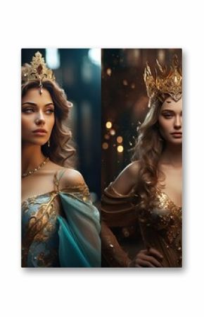 beautiful fantasy fairytale princess portrait collection set, Generative Ai