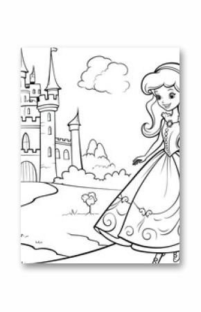 Bring the cartoon princess and castle to life by coloring their intricate line art.